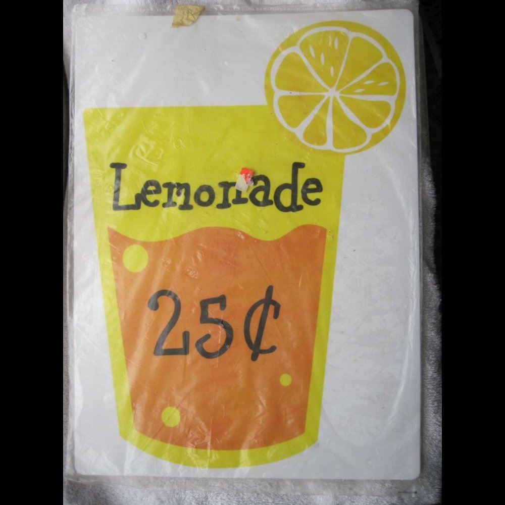 Plastic Lemonade Glass 25 C Cents Stand Sign Young Entrepreneur Summer Time Sale